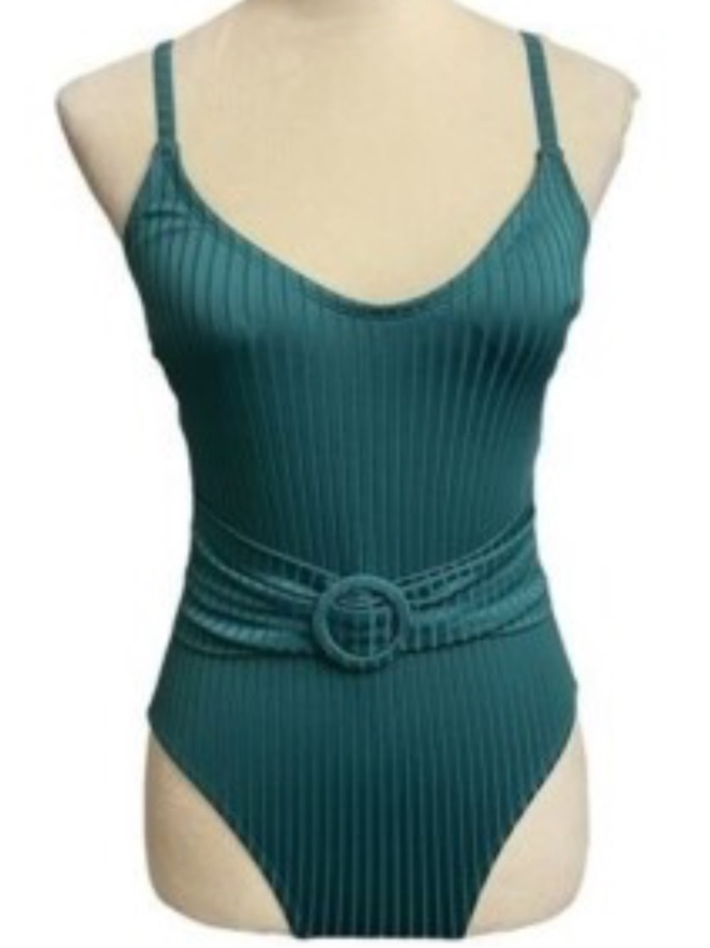 Freshwater Swim Pine Green Ribbed One Piece w/O-Ring & V-Neck Size XL